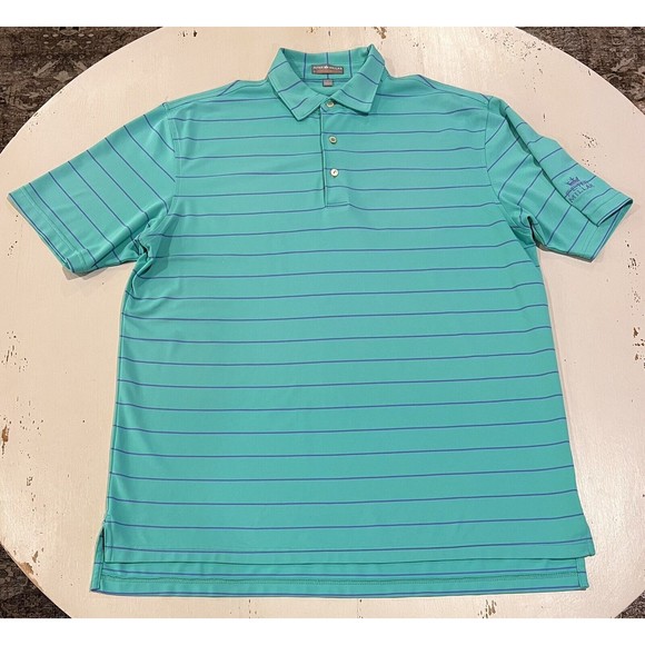 Peter Millar Summer Comfort Polo Shirt Mens Large Green Purple Striped Golf Logo - Picture 1 of 10